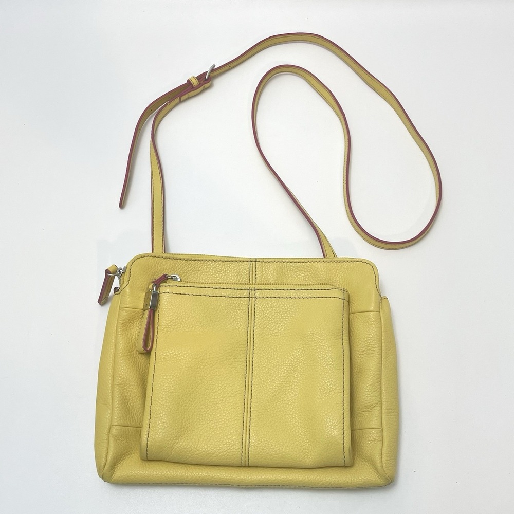 NEW Tignanello Sunrise Yellow Leather Purse Crossbody 8 Pockets /‎ Compartments
